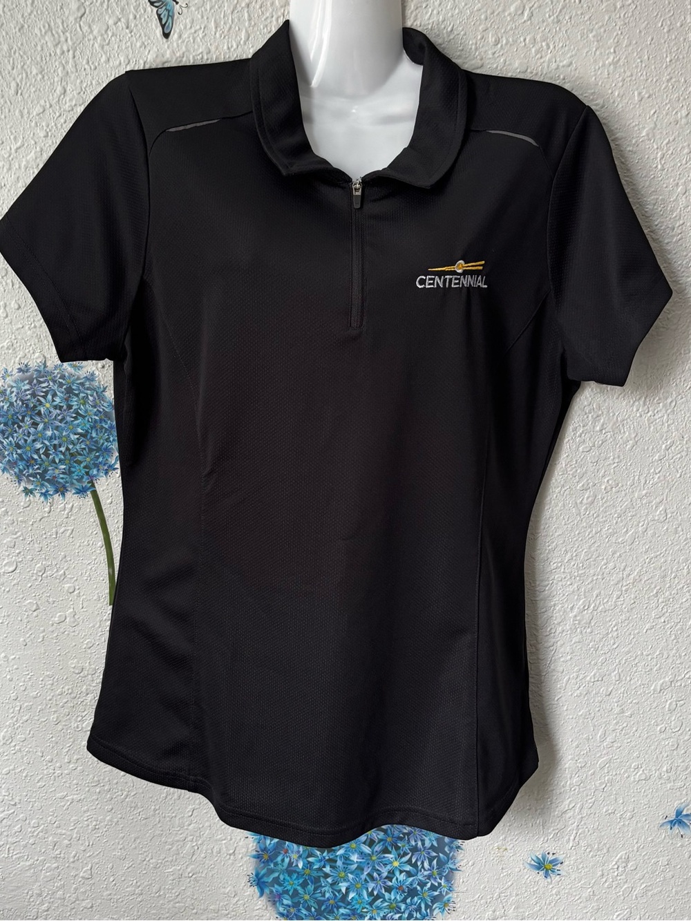 Women's Black Short-Sleeve Zip Polo